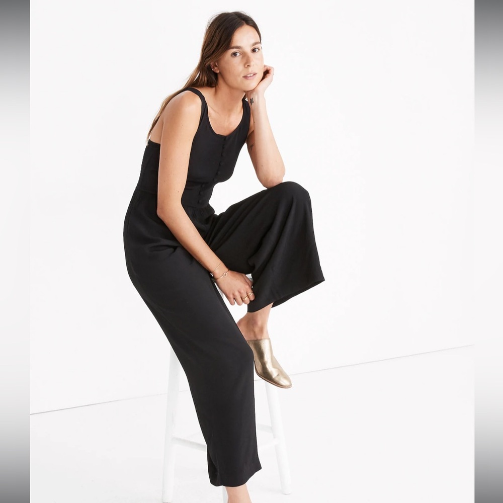 Madewell Smocked Button-Front Crop Jumpsuit